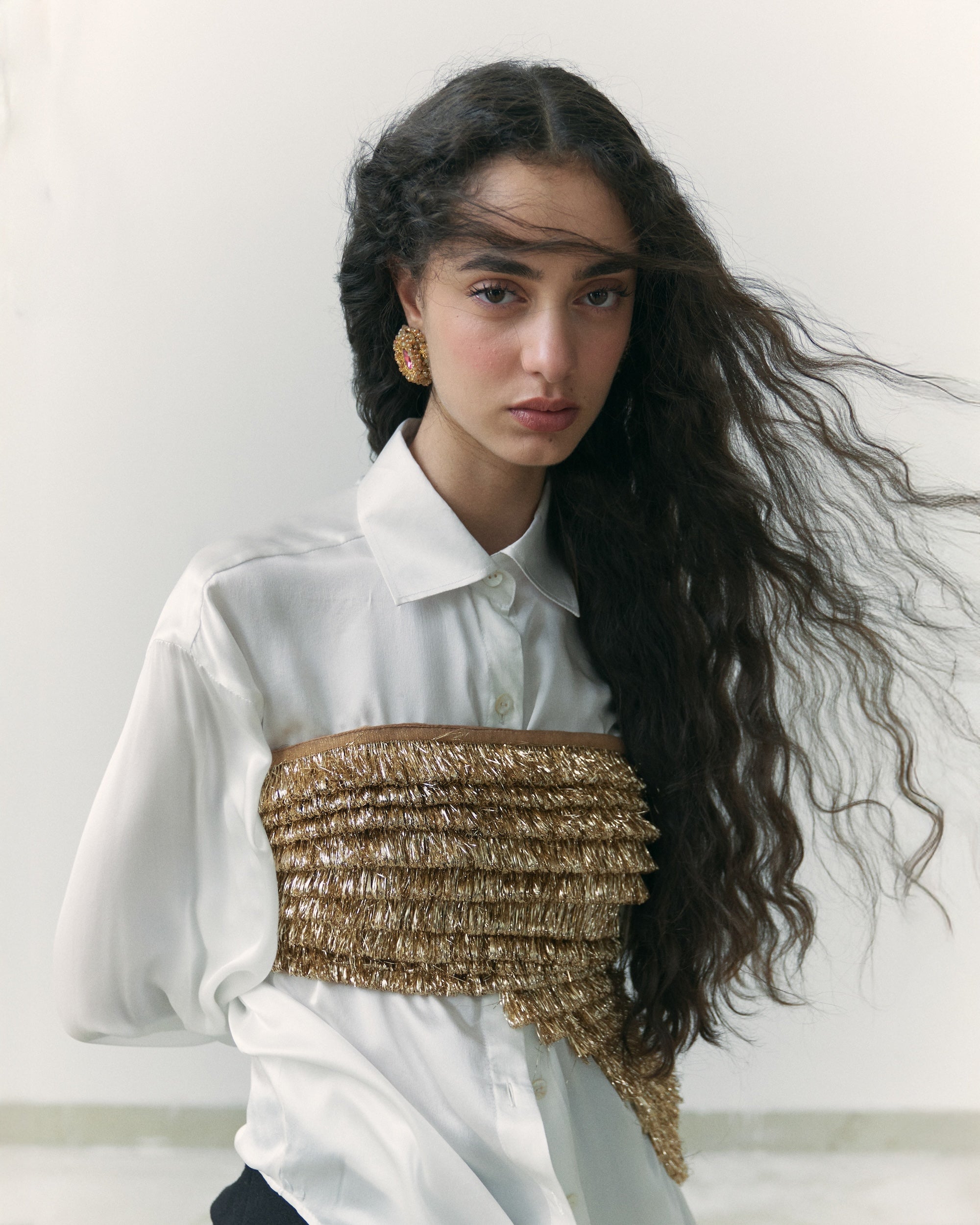 Kiran Asymmetrical Top White Silk Shirt
