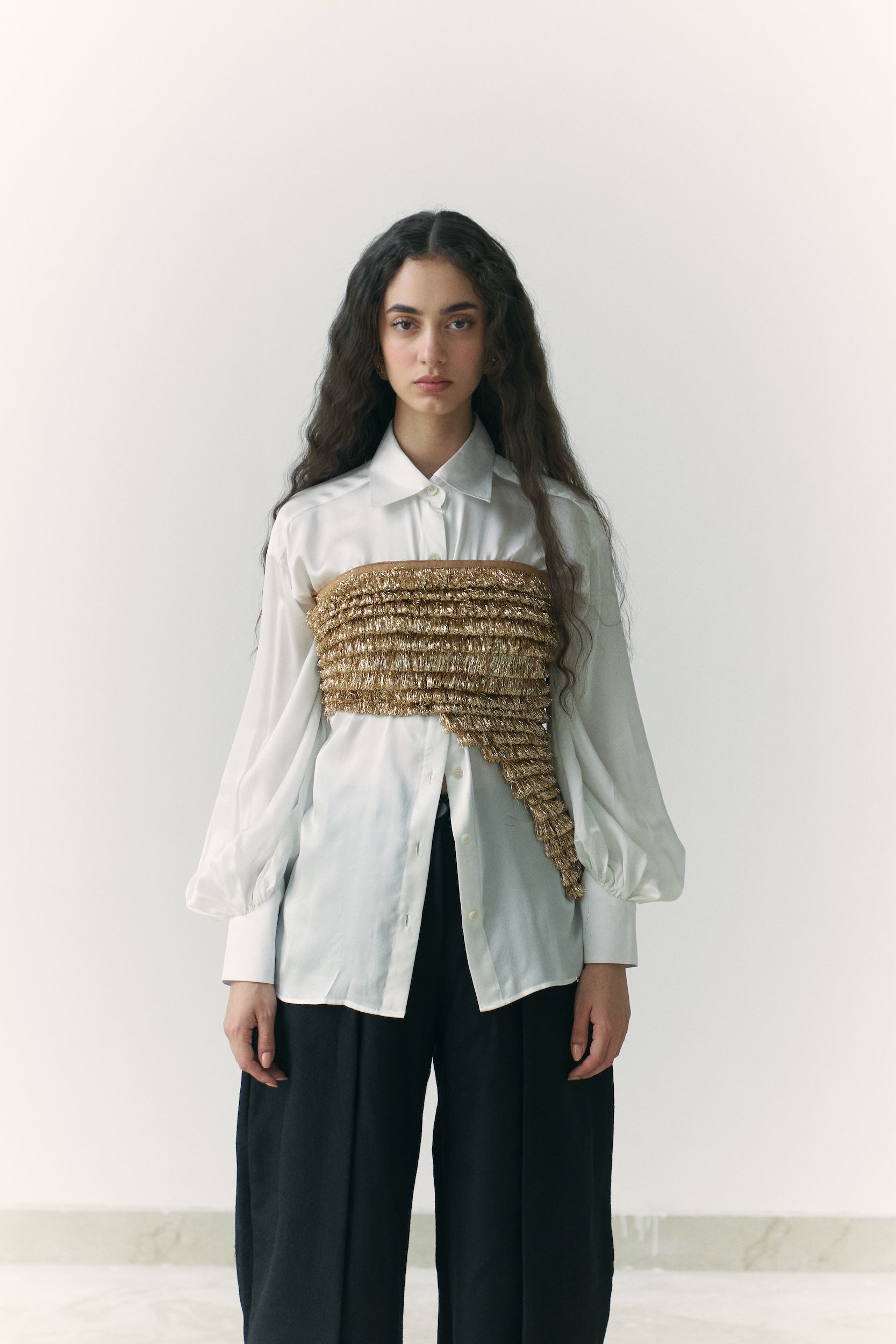 Kiran Asymmetrical Top White Silk Shirt