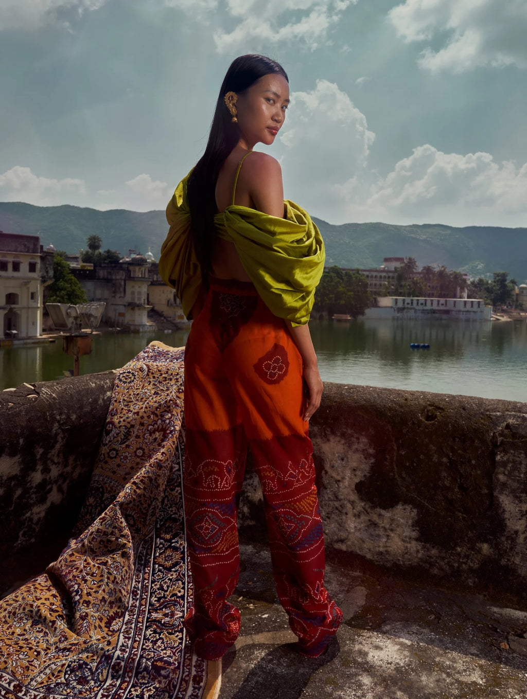 Odhani Patterned Orange Red Cotton Trousers