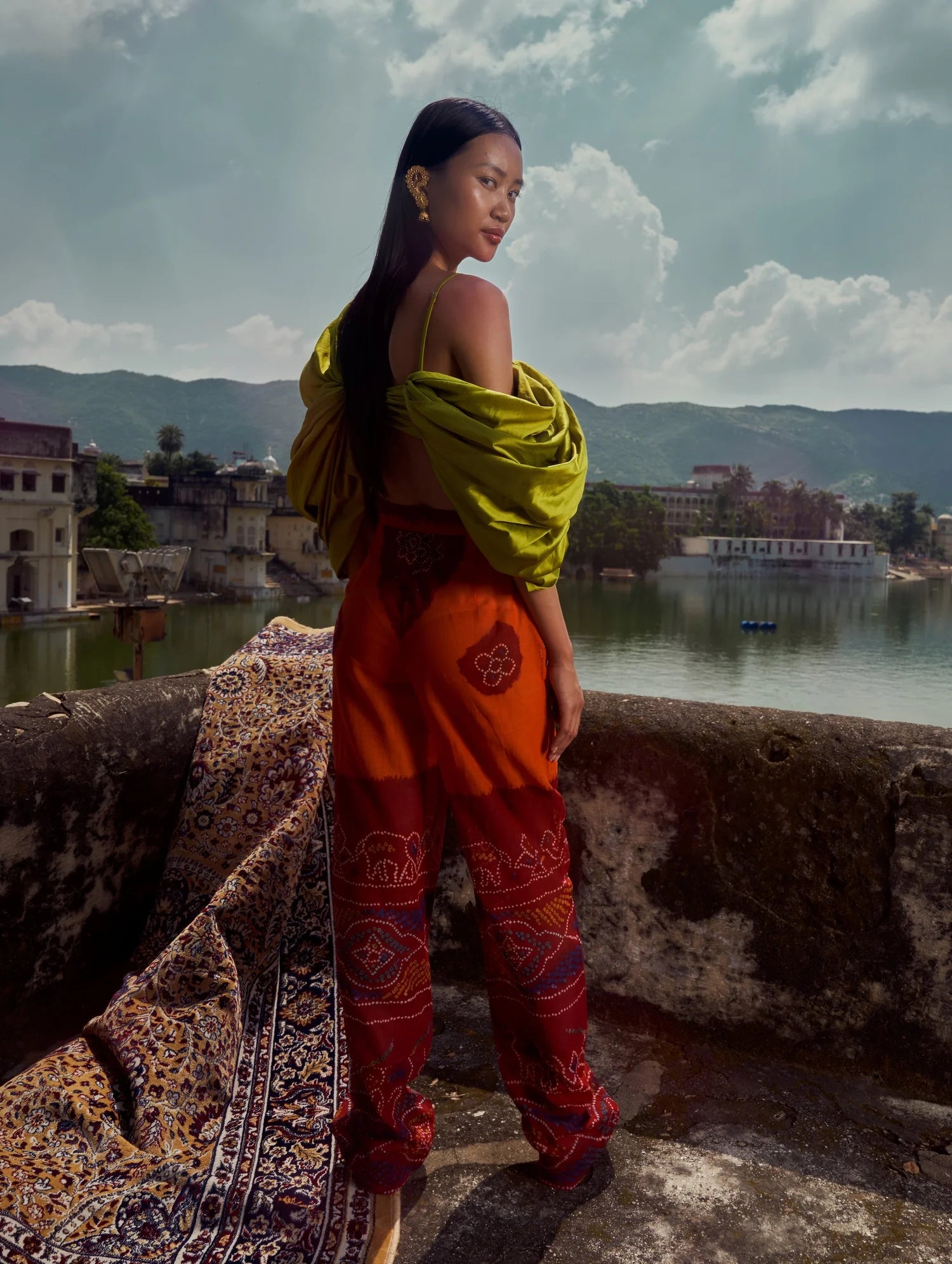 Odhani Patterned Orange Red Cotton Trousers