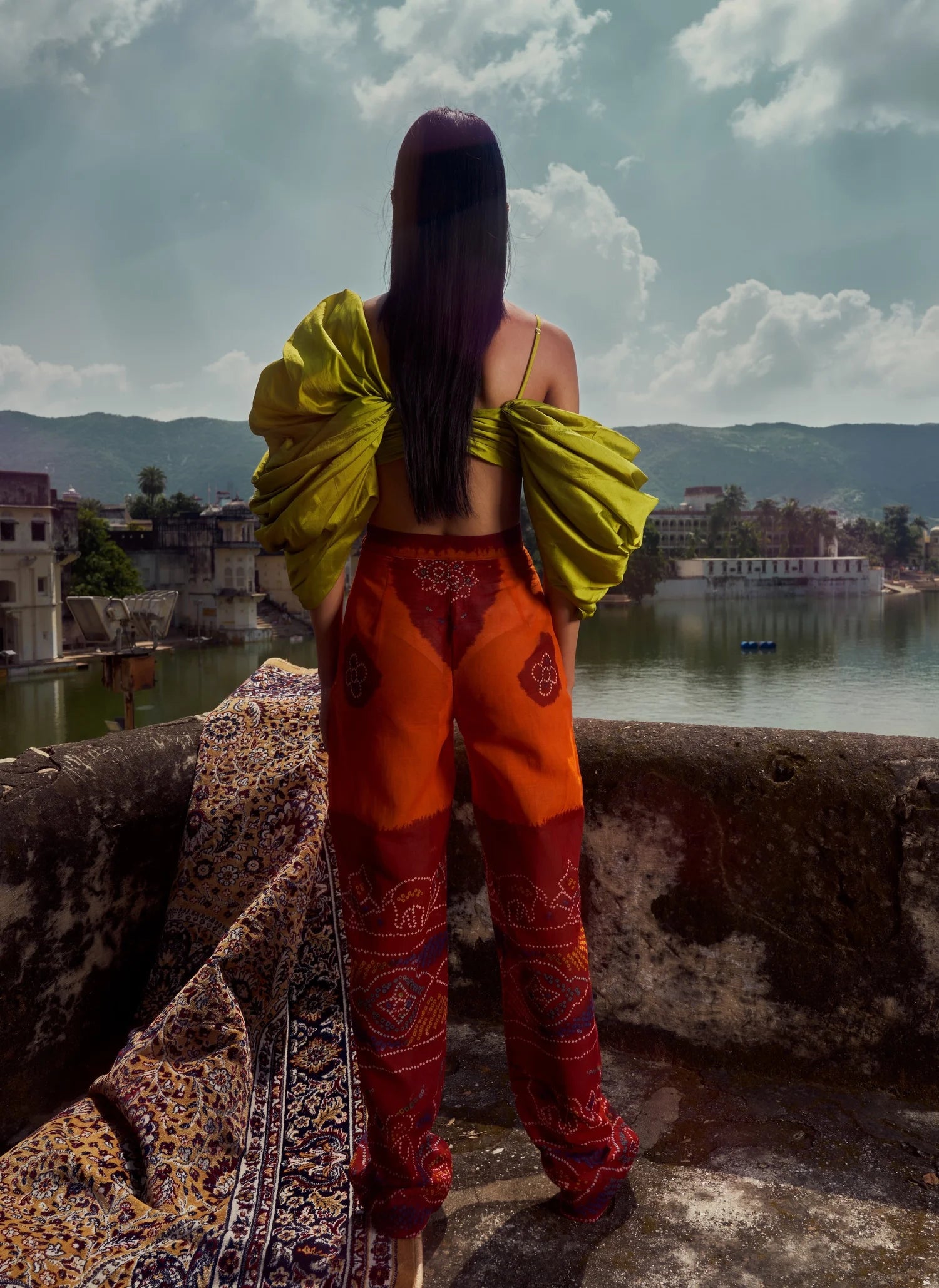 Odhani Patterned Orange Red Cotton Trousers