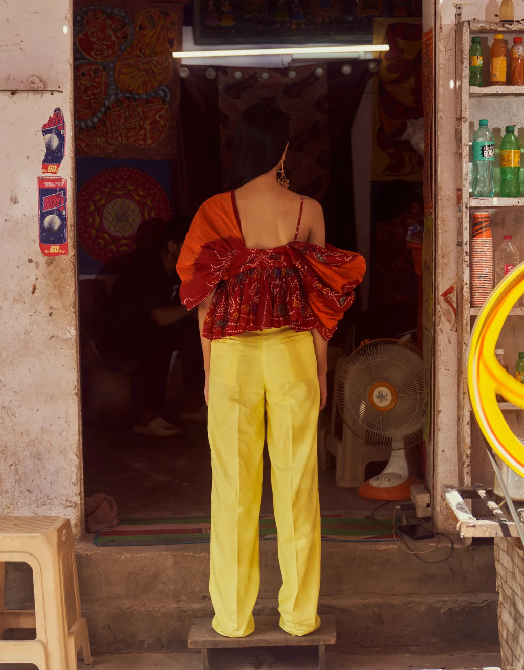 Draped Cotton Odhni Top Lemon Trousers