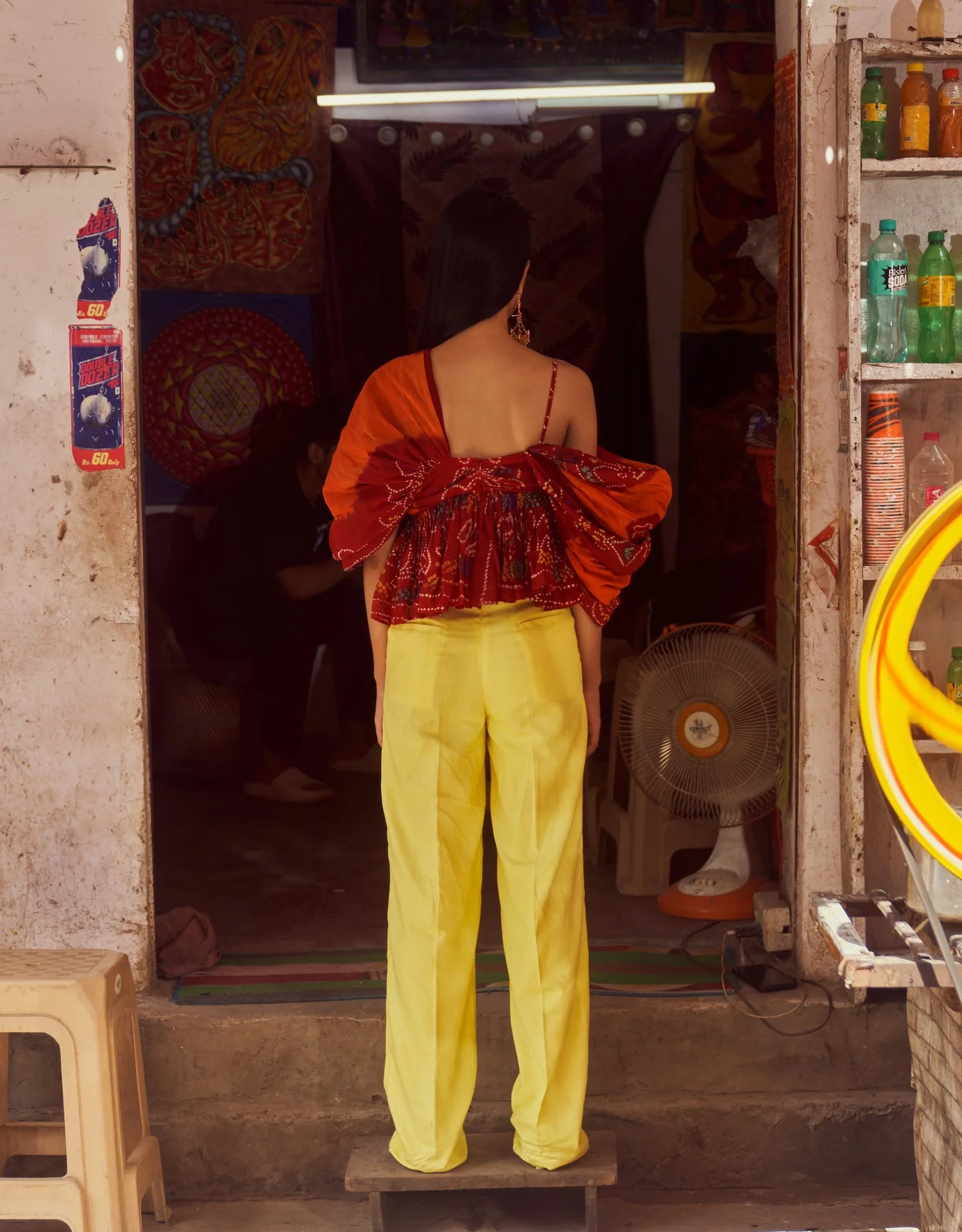 Draped Cotton Odhni Top Lemon Trousers