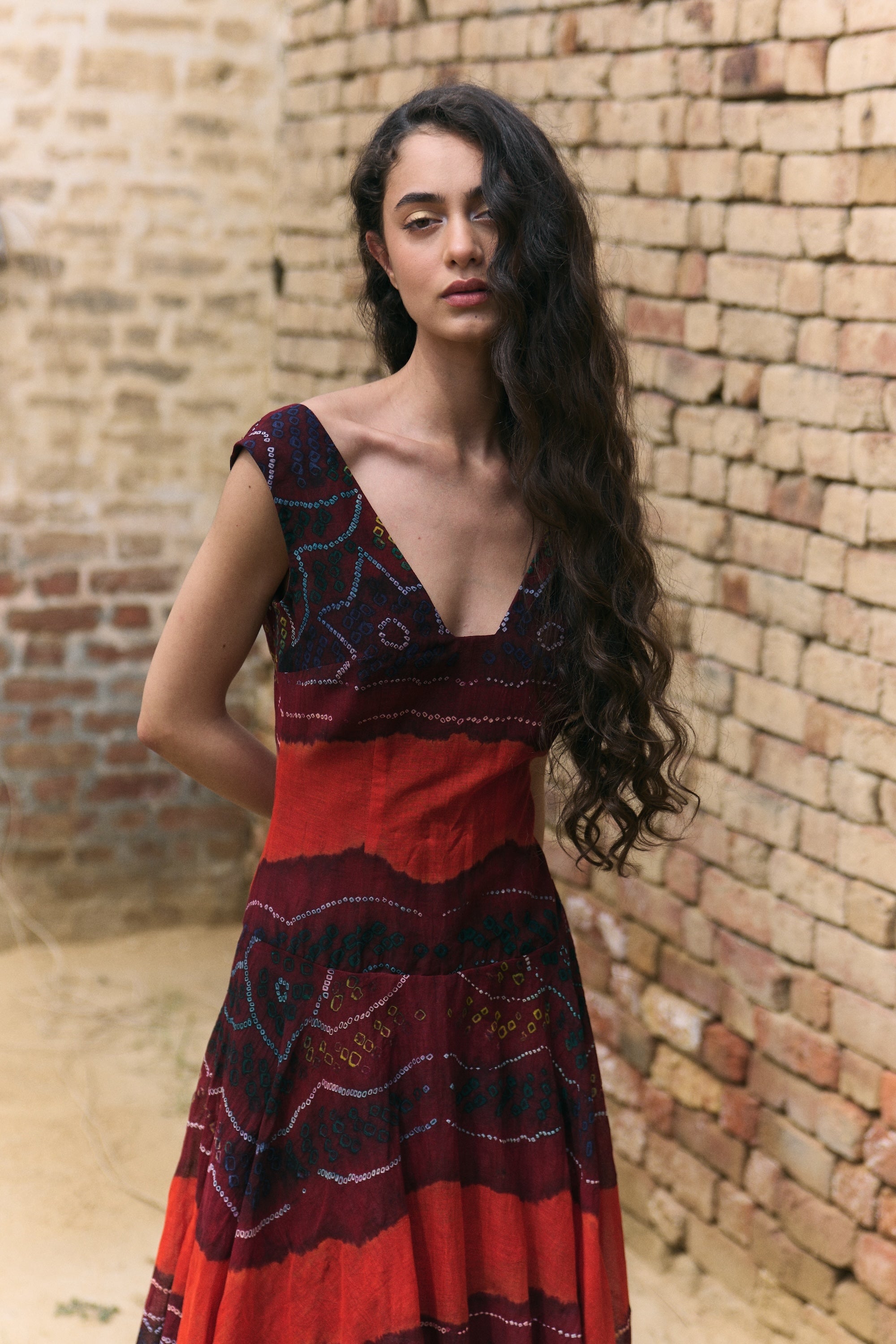 Hand Tie Dye Odhni Long Dress