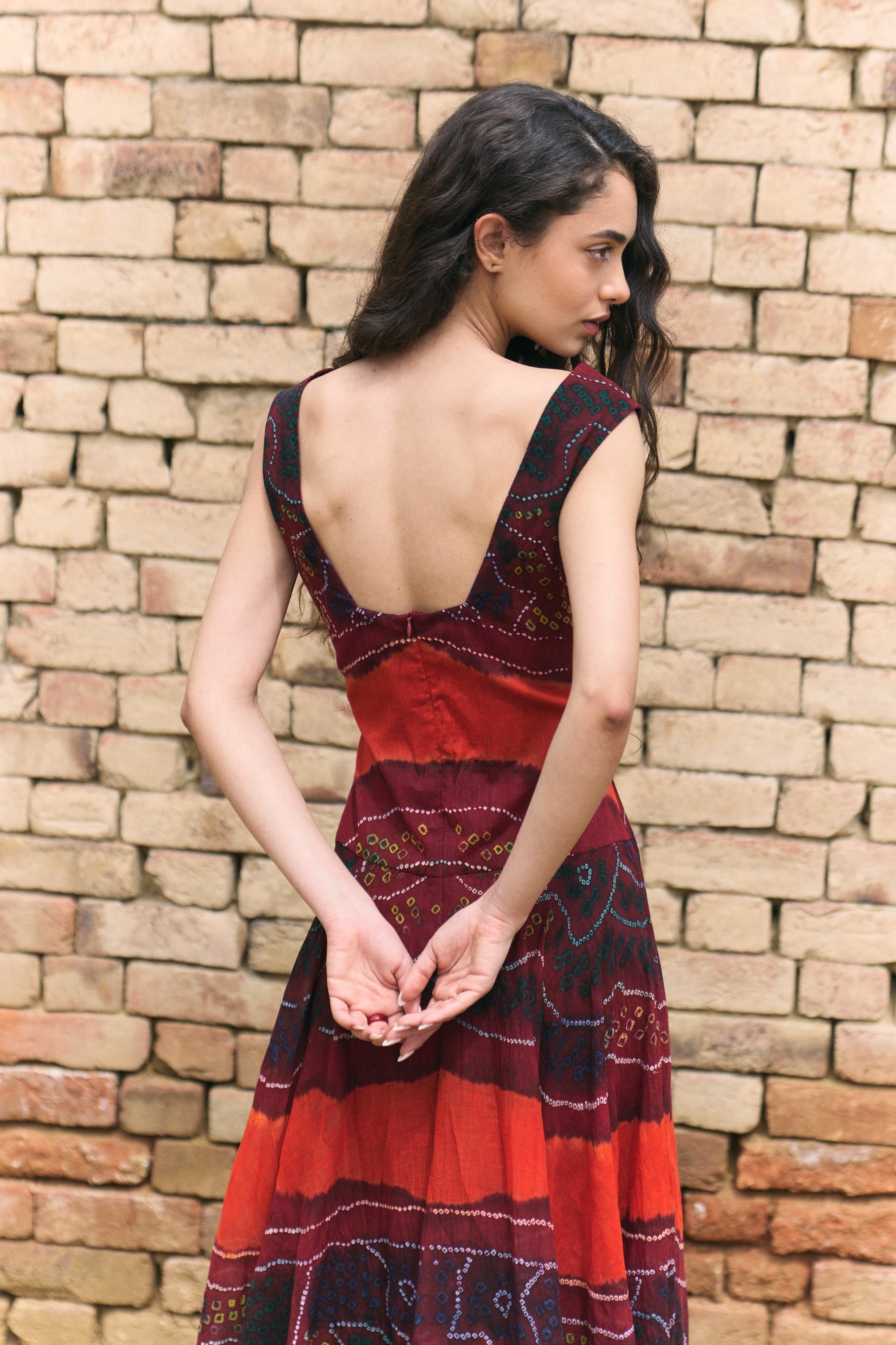 Hand Tie Dye Odhni Long Dress