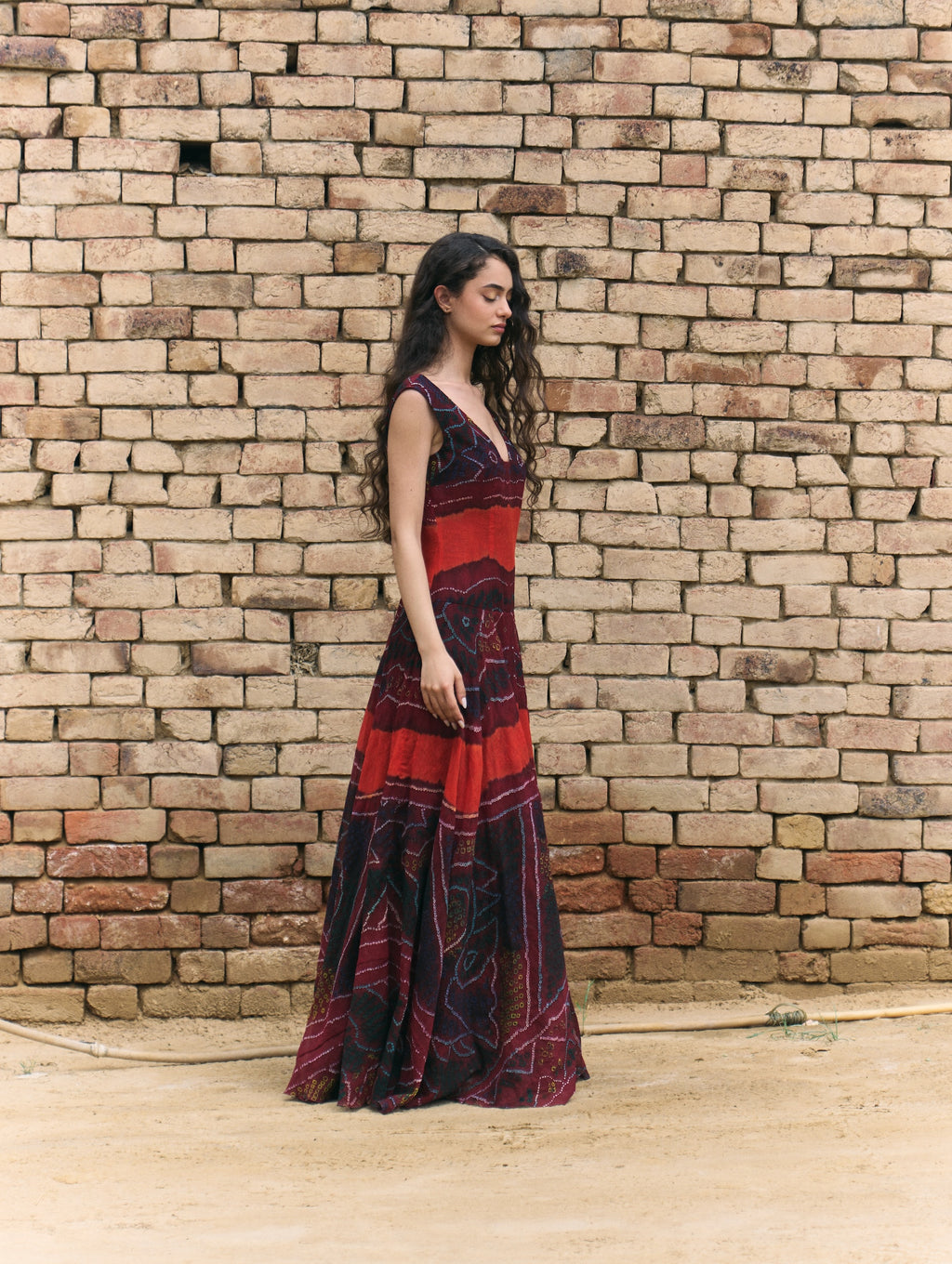 Hand Tie Dye Odhni Long Dress