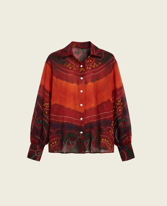 Red and Brown Patterned Odhni Shirt