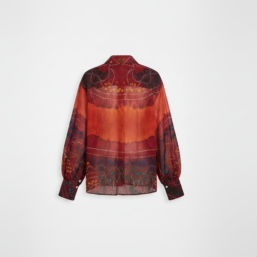 Red and Brown Patterned Odhni Shirt
