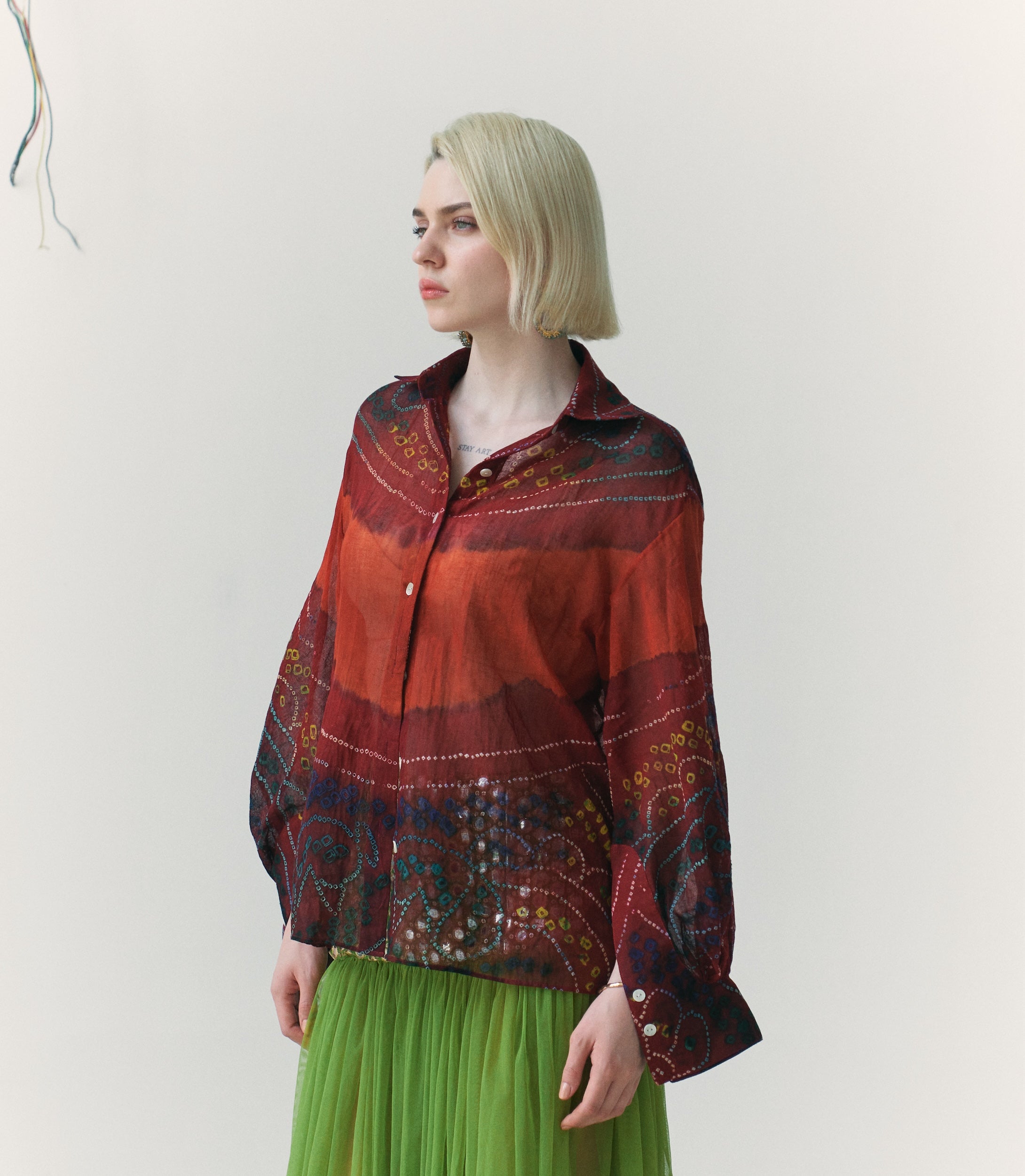 Red and Brown Patterned Odhni Shirt