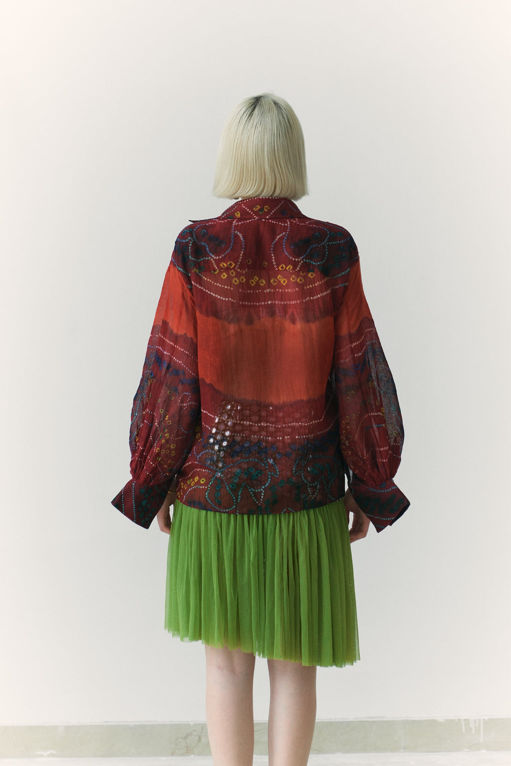 Red and Brown Patterned Odhni Shirt