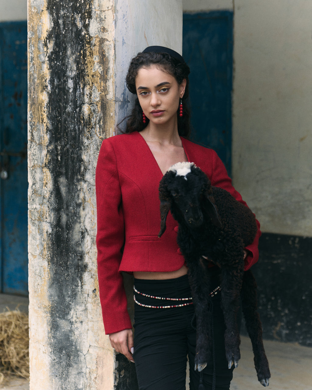 Red Hand Woven Khadi Wool Jacket