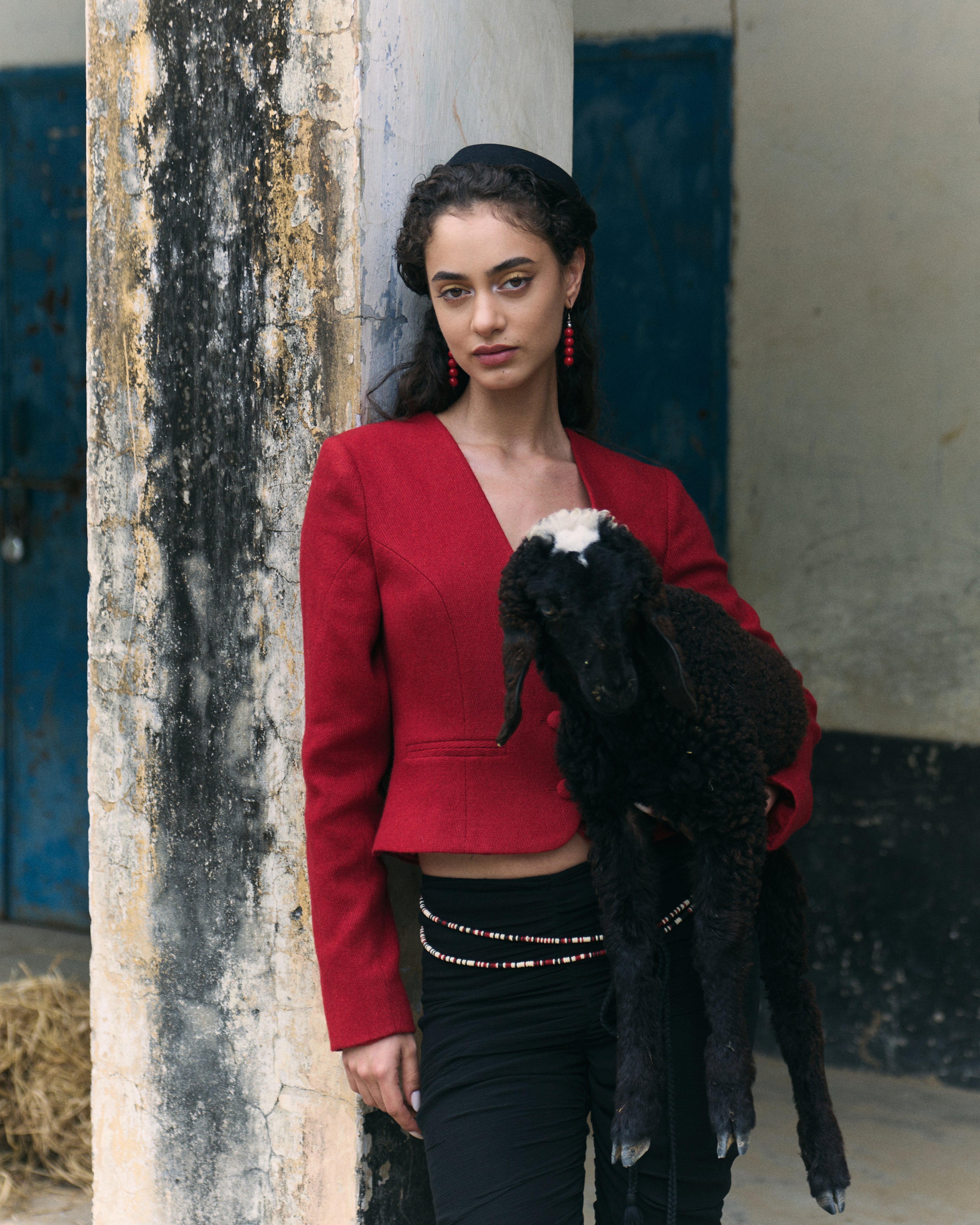 Red Hand Woven Khadi Wool Jacket