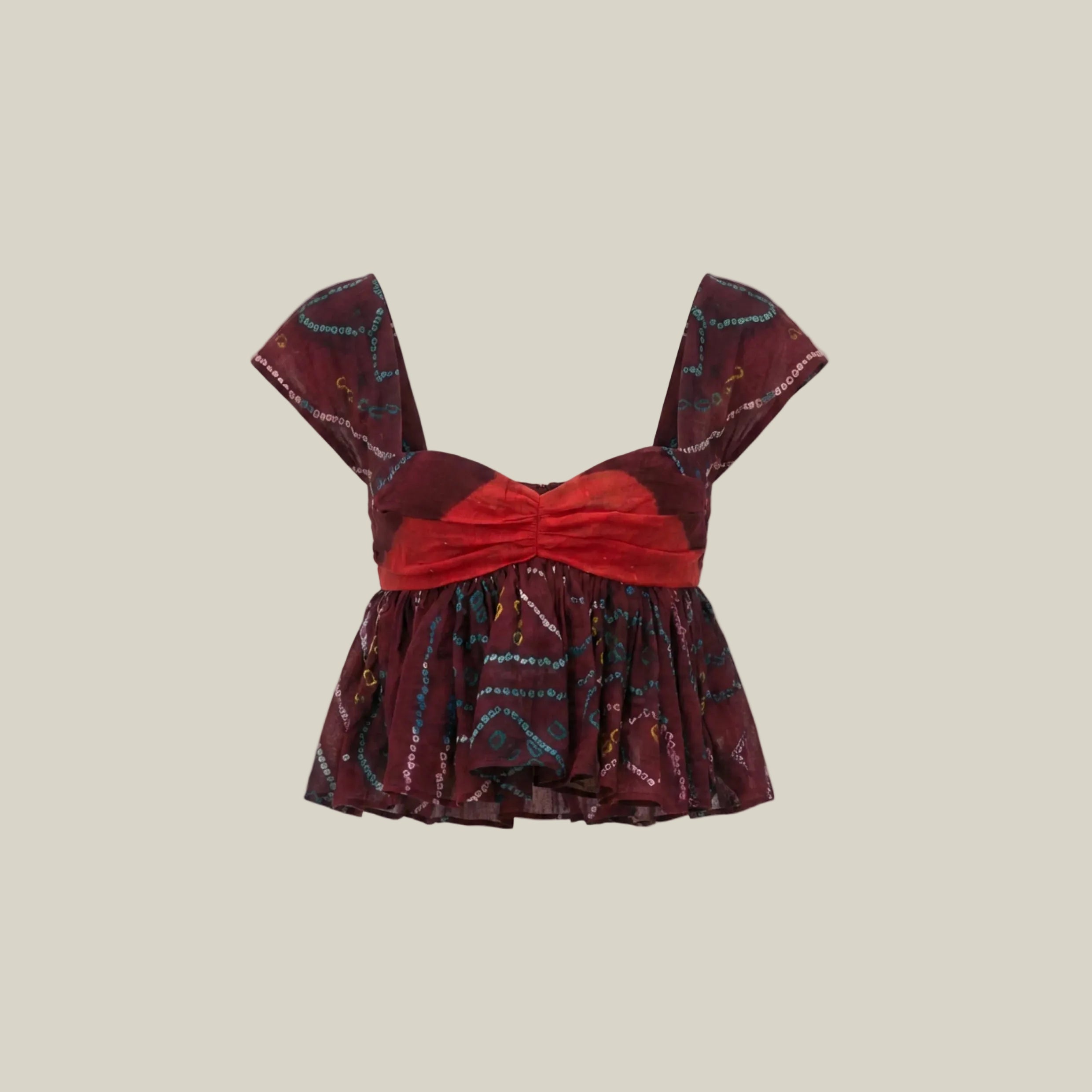 Red Patterned Tie Dye Odhni Crop Top