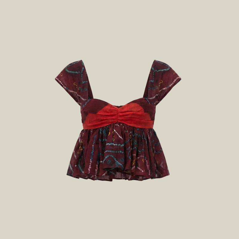 Red Patterned Tie Dye Odhni Crop Top