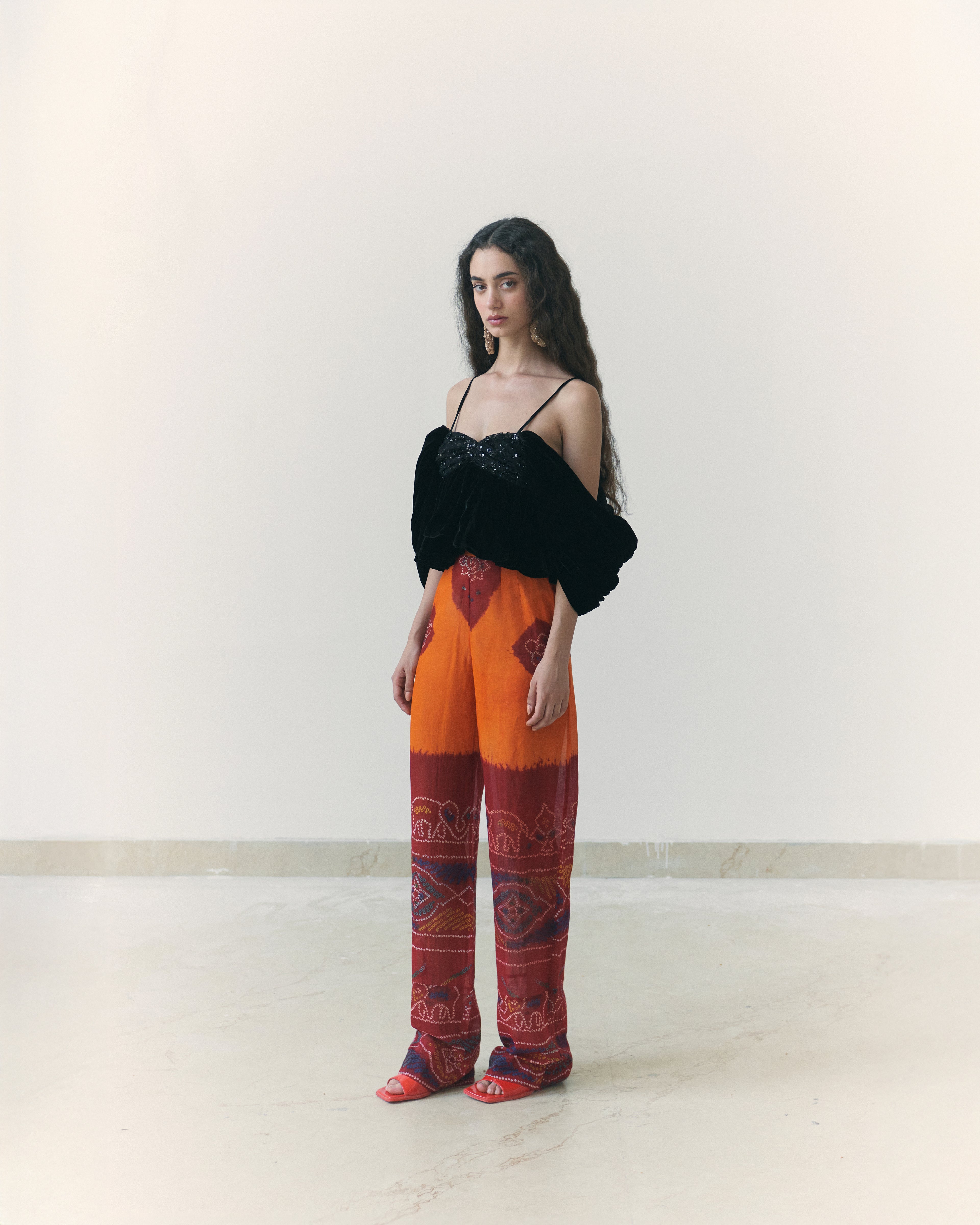 Black Velvet Embroidered Top Odhni Cotton Trousers