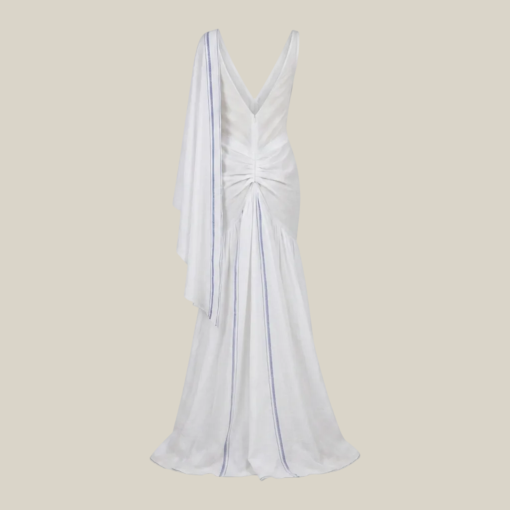 White Handwoven Khadi Cotton Dhoti Draped Dress