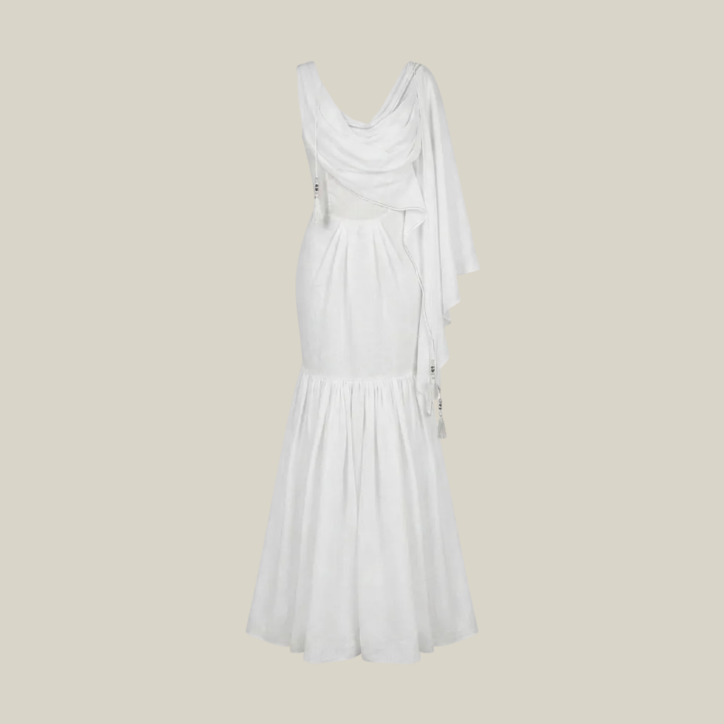 White Handwoven Khadi Cotton Dhoti Draped Dress