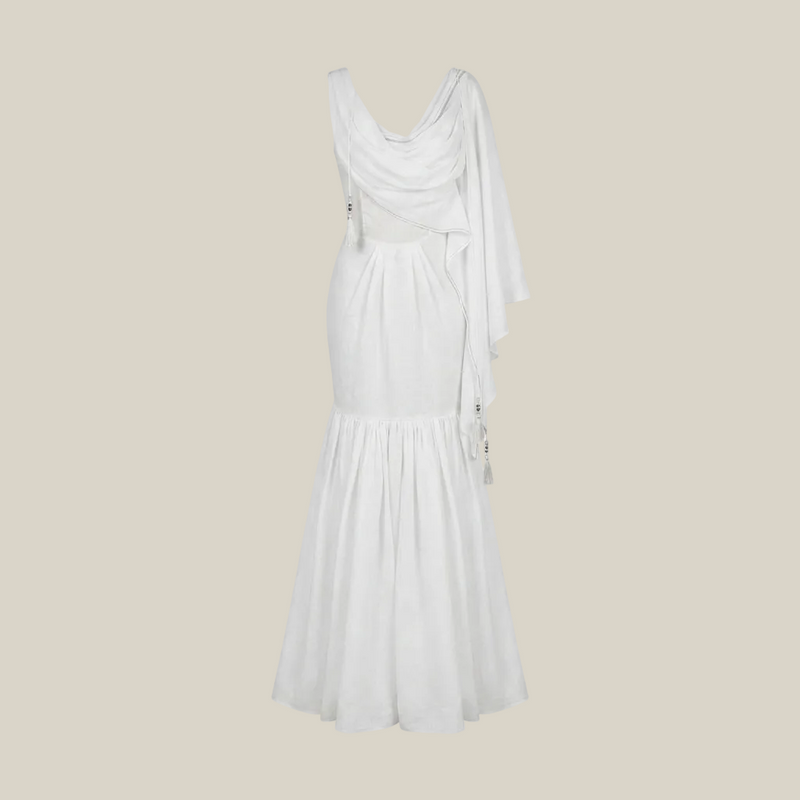 White Handwoven Khadi Cotton Dhoti Draped Dress