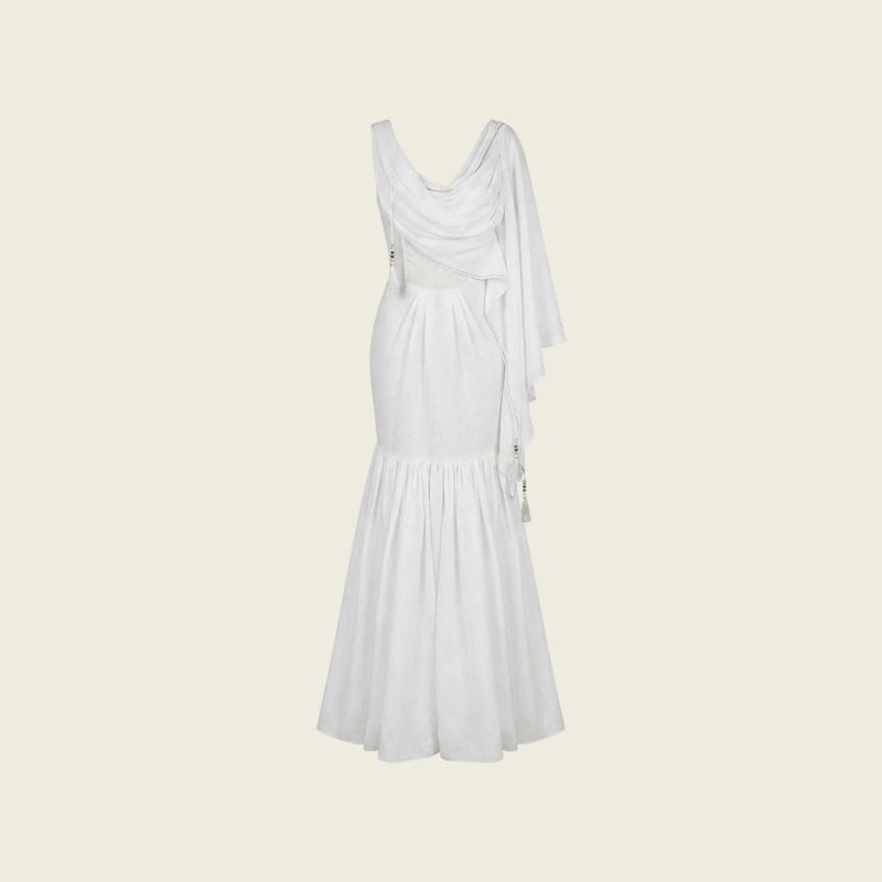 White Handwoven Khadi Cotton Dhoti Draped Dress