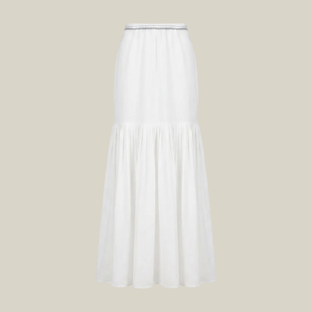 White Handwoven Cotton Dhoti Maxi Skirt 