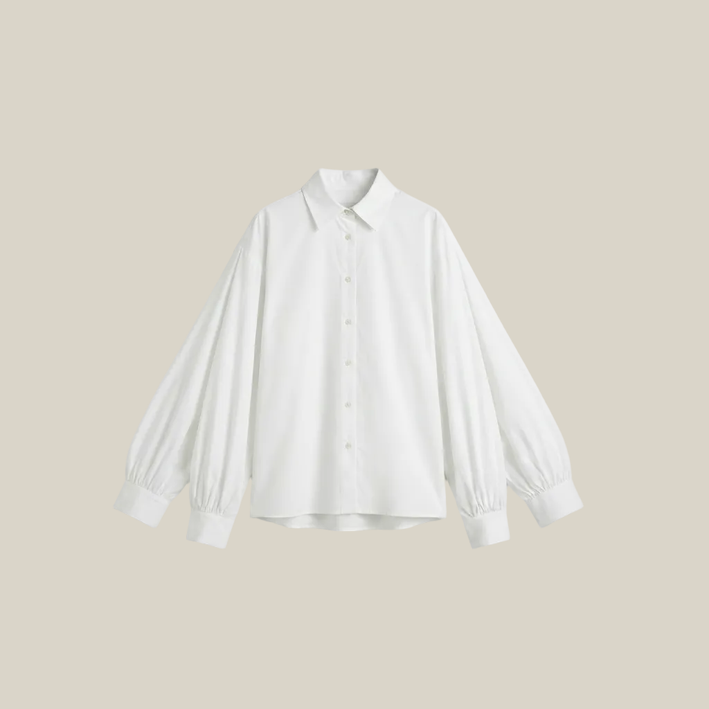White cotton shirt with double balloon sleeves 