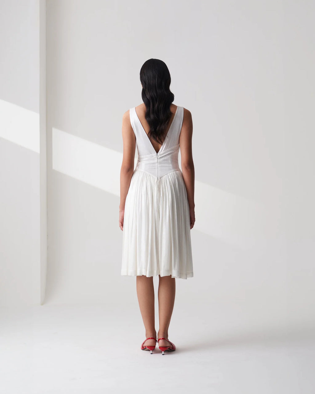 White Draped Sequin Dress