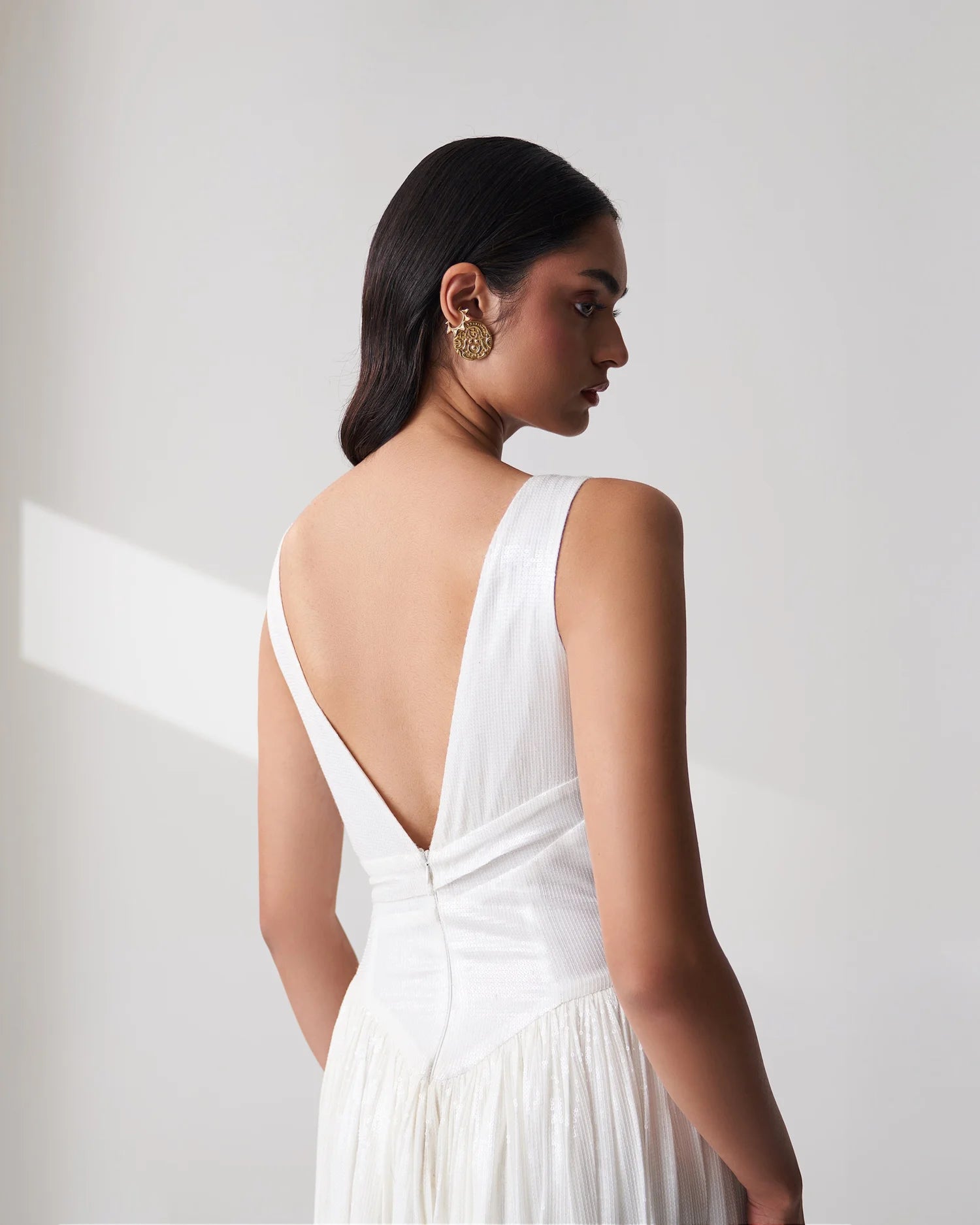 White Draped Sequin Dress