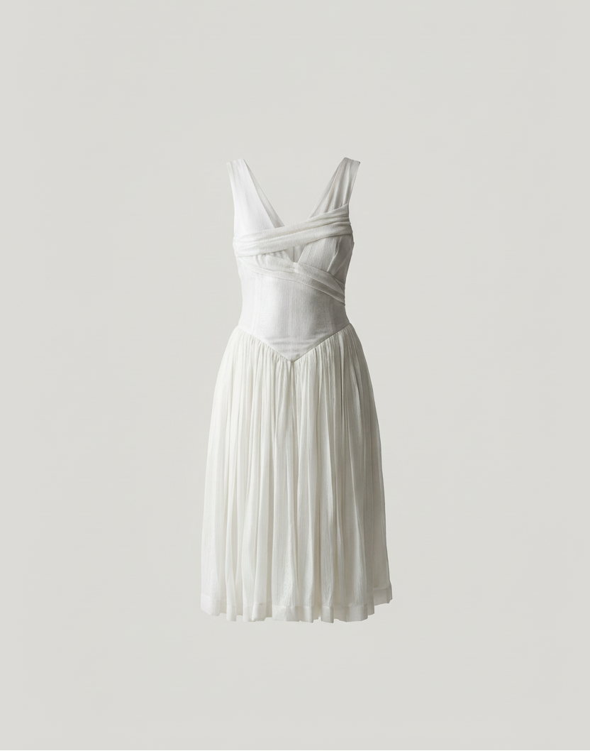 White Draped Sequin Dress