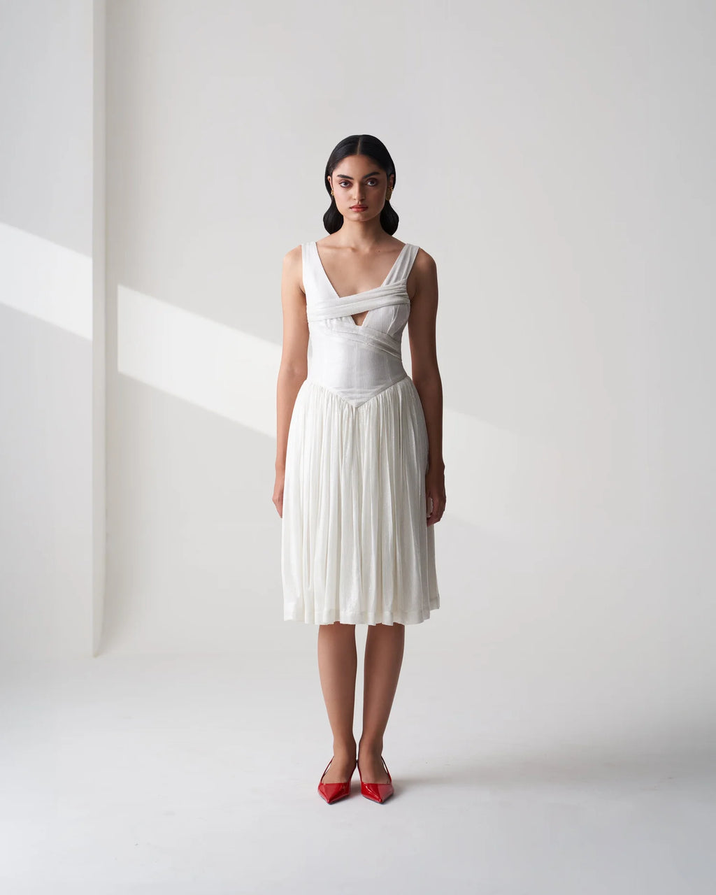 White Draped Sequin Dress