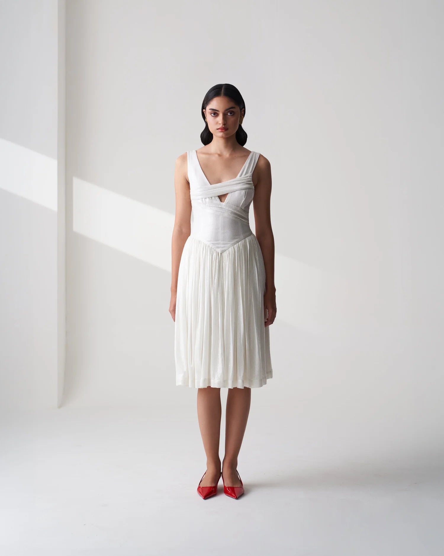 White Draped Sequin Dress