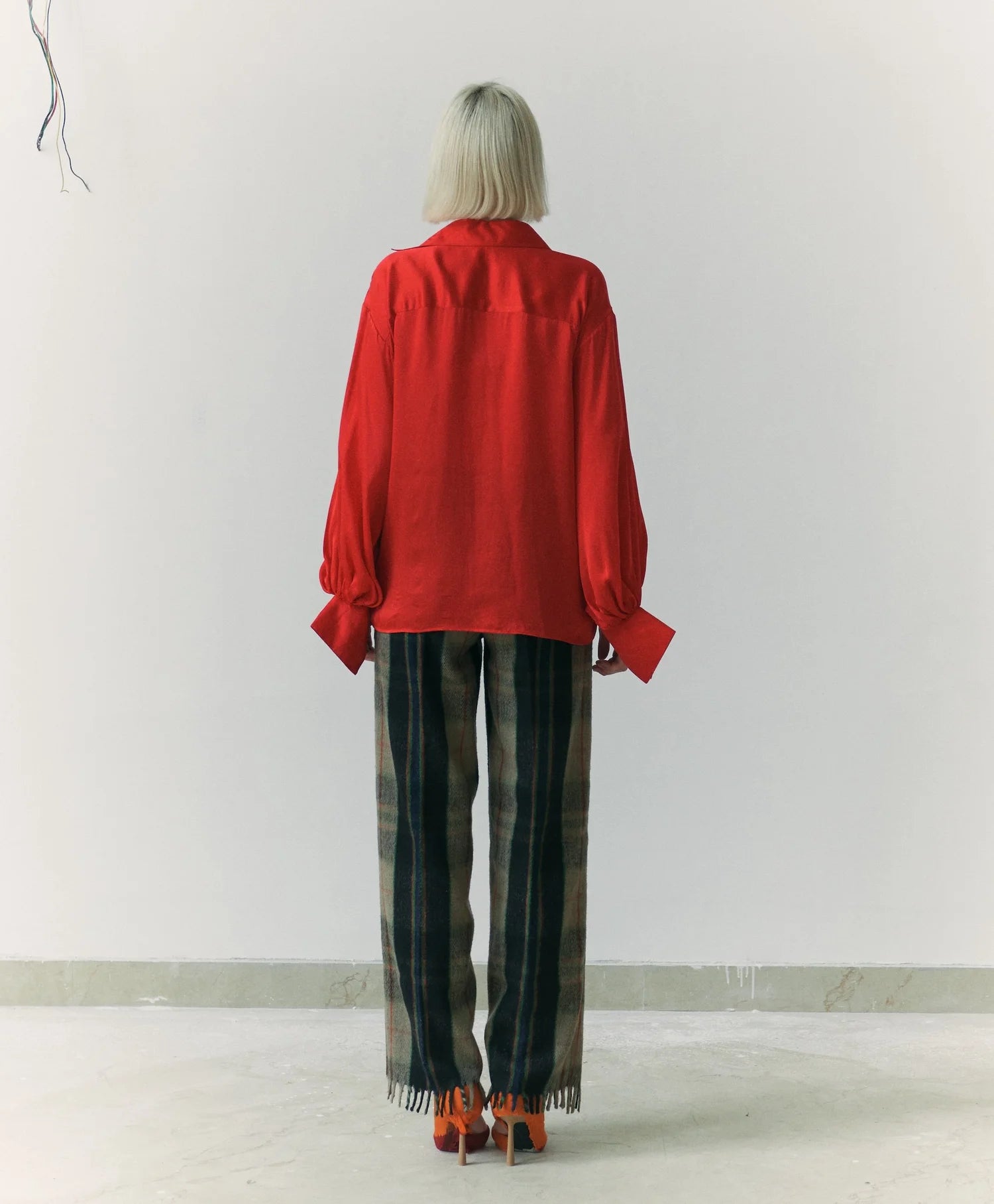 Khadi Kambal Fringe Wool Trousers Red Silk Shirt